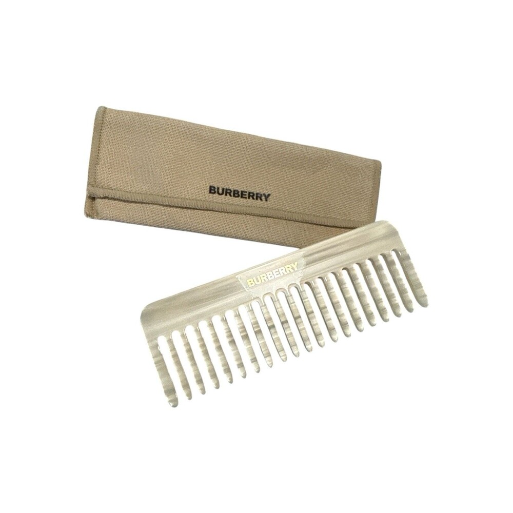 Burberry Wide Toothed Comb Handmade Beige Plastic with Case for Hair